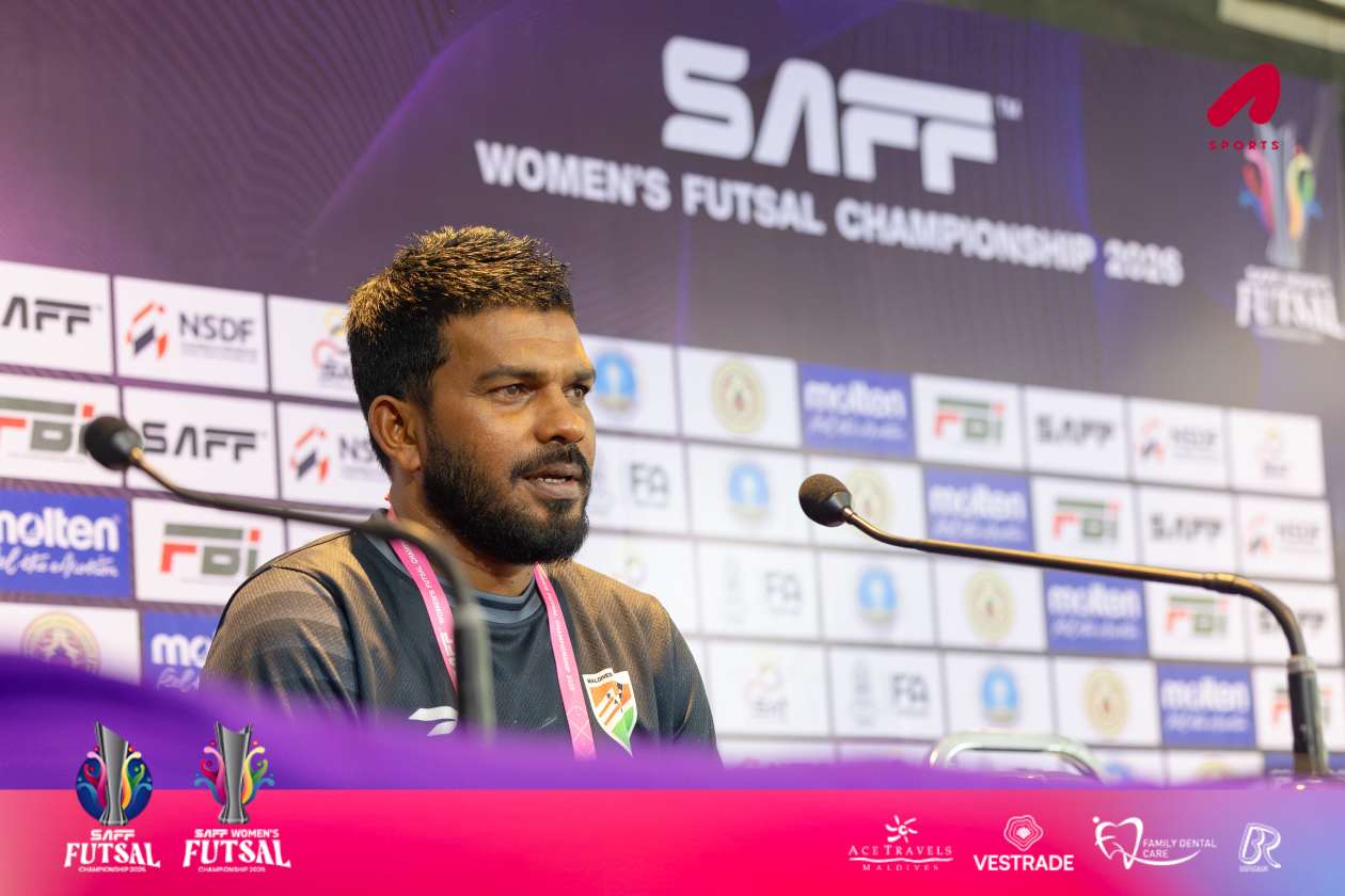 Nonthaburi, Thailand (January 14) — From the match between Maldives and India in the women's division of the ongoing SAFF Futsal Championship in Bangladesh: This is the first futsal tournament organized by the South Asian Football Federation (SAFF), with seven countries competing in both the men's and women's divisions; the Maldives lost their opening match to India with a score of 11-1. --- Photo: Abdullah Abeed / Adhadhu Sports