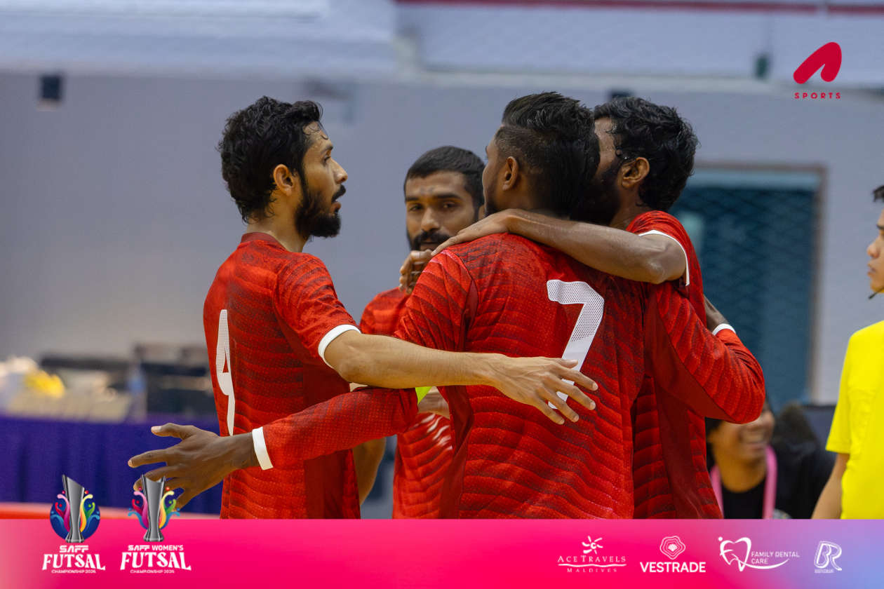 Nonthaburi, Thailand (January 15): The Maldives national men's team defeated Pakistan 7-1 in their opening match of the inaugural South Asian Football Federation (SAFF) Futsal Championship currently held in Nonthaburi, Thailand; the Maldives is the only team in the men's division to secure a win so far, as Bhutan and Sri Lanka drew 3-3 in the first match, while India and Bangladesh played out a 4-4 draw in the second. --- Photo: Abdullah Abeed / Adhadhu Sports