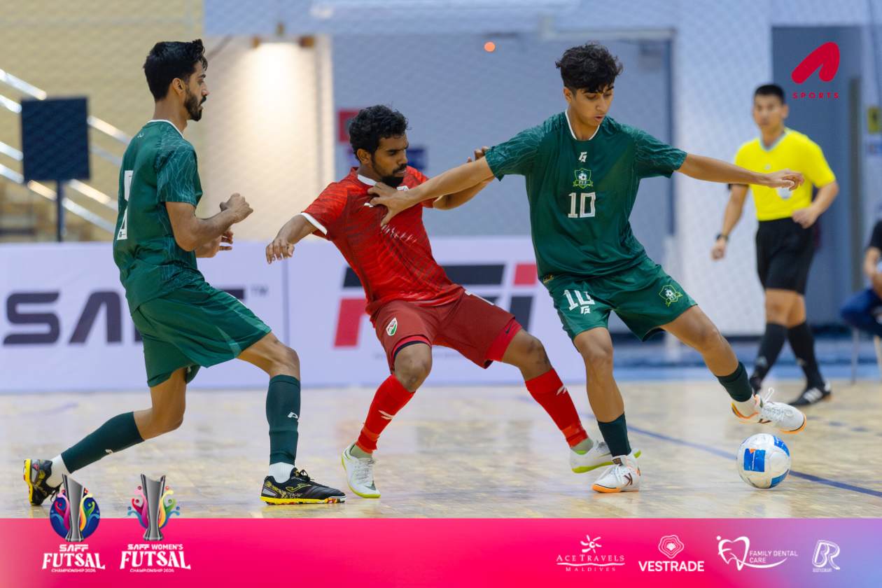 Nonthaburi, Thailand (January 15): The Maldives national men's team defeated Pakistan 7-1 in their opening match of the inaugural South Asian Football Federation (SAFF) Futsal Championship currently held in Nonthaburi, Thailand; the Maldives is the only team in the men's division to secure a win so far, as Bhutan and Sri Lanka drew 3-3 in the first match, while India and Bangladesh played out a 4-4 draw in the second. --- Photo: Abdullah Abeed / Adhadhu Sports