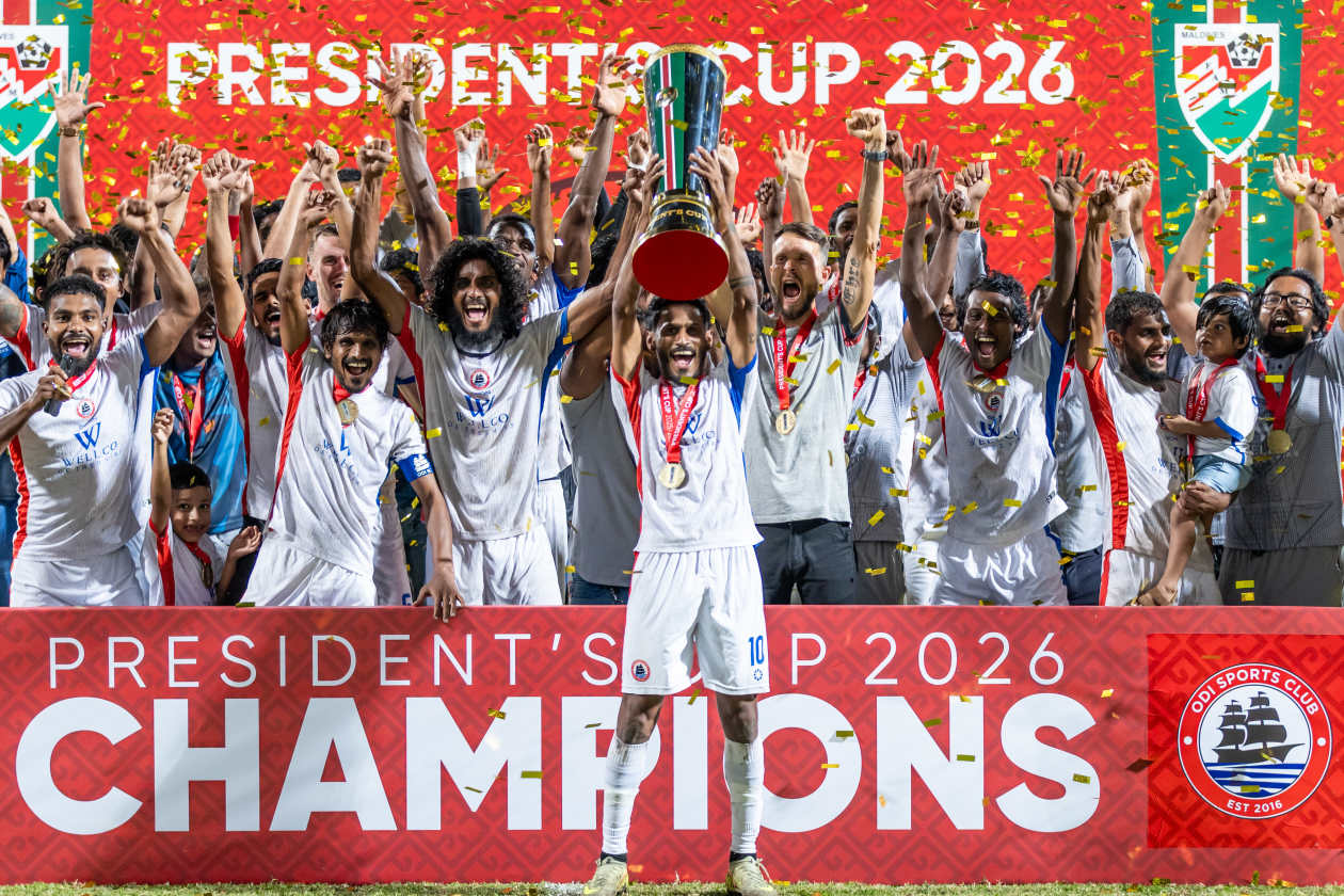 MALE, Maldives (February 25): Odi Sports Club has secured its first-ever President’s Cup title after a 5-4 penalty shootout victory over Maziya Sports and Recreation, following a 1-1 draw in regular time. Odi makes history as the first team to achieve such a feat in their debut season in the top flight. --- Photo: Raif Yoosuf / Adhadhu Sports