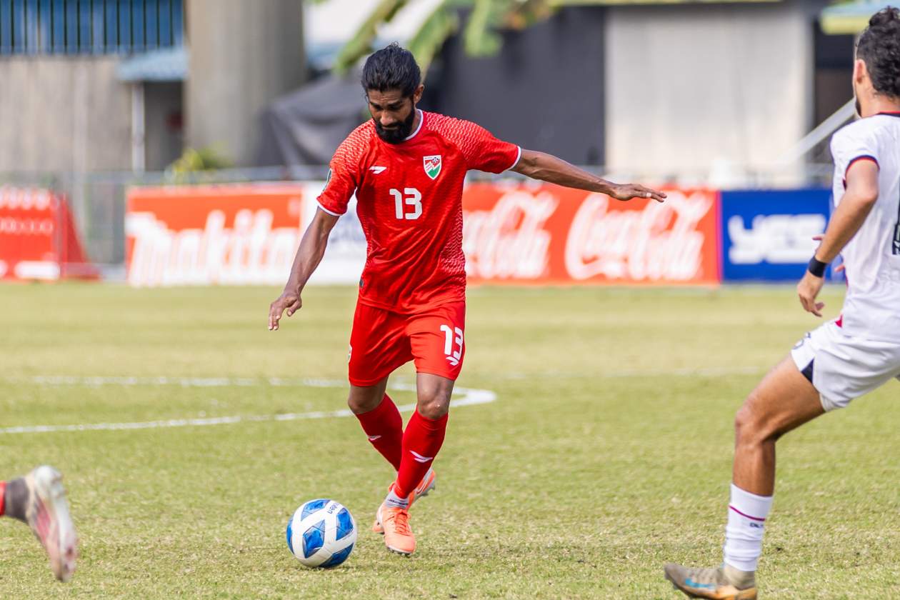 Male, Maldives (April 1) - After suffering defeats in their first five matches of the Asian Cup qualifiers to be held in Saudi Arabia next year, the Maldives secured a 2-1 victory against Timor-Leste in their final fixture, thanks to two late goals. Yesterday's match marked the Maldives' first home win in three years. --- Photo: Raif Yoosuf / Adhadhu Sports