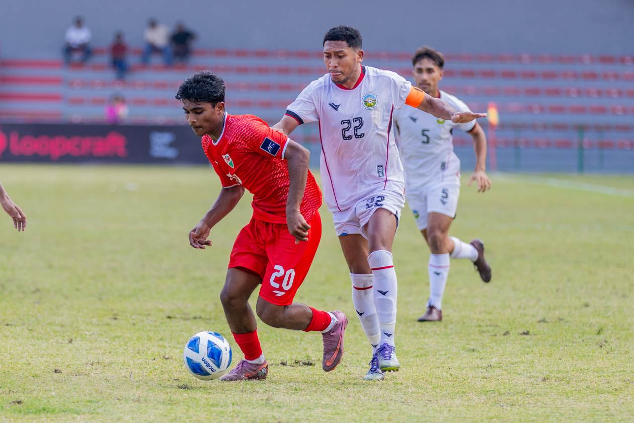 Male, Maldives (April 1) — After losing the first five matches in the qualifiers for next year's Asian Cup in Saudi Arabia, the Maldives won its final match against Timor-Leste 2-1 with two late goals; yesterday's match was the first time in three years that the Maldives has won a game played on home soil. --- Photo: Raif Yoosuf / Adhadhu Sports