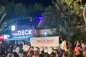 “India Out” banner put up at opposition rally